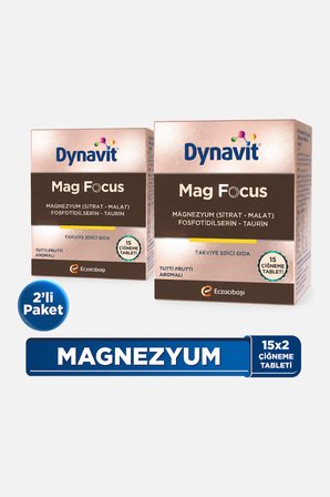 Dynavit Mag Focus 15x2 Çiğneme Tableti - Okula Dönüş - Magnezyum Malat & Sitrat, Fosfotidilserin