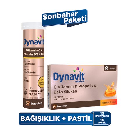 Dynavit Vitamin C Vitamin D3 Çinko 15 Efervesan &  Beta Glukan 16 Pastil - Sonbahar Paketi