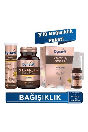 Dynavit C Vitamini Sambucus Nigra & Çinko Pikolinat 15mg & Vitamin D3 1000 IU - 3'lü Bağışıklık Paketi