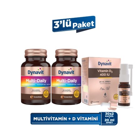 Dynavit MultiDaily 30 Kapsül x2 + Vitamin D3 400 IU 20 mL Sprey - Vitamin Destek Paketi
