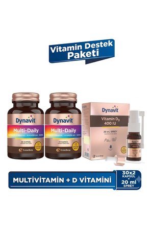 Dynavit MultiDaily 30 Kapsül x2 + Vitamin D3 400 IU 20 mL Sprey - Vitamin Destek Paketi