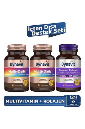 Dynavit Diamond MultiDaily 30 Kapsül x2 + Collagen Hyaluronic Acid Complex 30 Tablet - İçten Dışa Destek Seti