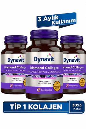 Dynavit Diamond Collagen & Hyaluronic Acid 30 Tablet - 3'lü Avantaj Paketi -Tip 1 Balık Kolajeni