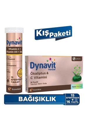 Dynavit C Vit + D + Çinko 15 Efervesan & Herbal Pastil Ökaliptus + C Vitamini - Kış Paketi