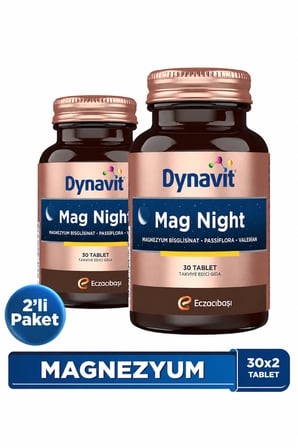 Dynavit Mag Night 30 Tablet x2- Akşam /Gece Magnezyum - Magnezyum Bisglisinat, Passiflora, Valerian, B6-Uyku