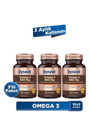 Dynavit Omega 3 950 mg 30 Yumuşak Kapsül x3 - Yüksek EPA & DHA - 1400mg Balık Yağı