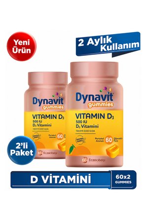 Dynavit Gummies Vitamin D3 60X2 Çiğnenebilir Form - Aile Boyu Kullanım – D Vitamini - Kas & Kemik & Bağışıklık