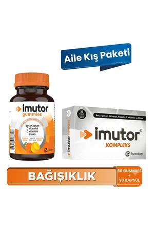 İmutor Imutor Gummies & Imutor Kompleks - Bağışıklık - Beta Glukan, C, D Vit, Ekinezya - Aile Kış Paketi
