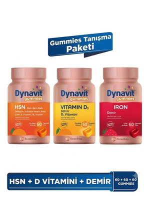Dynavit Gummies Tanışma Paketi - Hsn Hair Skin Nails & Vitamin D3 & Iron 180 Çiğnenebilir Form