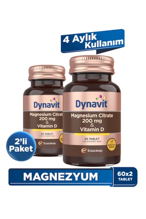 Dynavit Magnesium Citrate 200 mg & Vitamin D 60 Tablet x2 – Kas & Kemik - Magnezyum Sitrat, D Vitamini