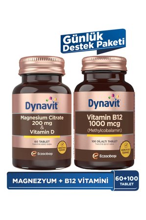 Dynavit Magnesium Citrate 200 mg & Vitamin B12 - Günlük Destek Paketi - Magnezyum Sitrat, D Vit, B12 Vit