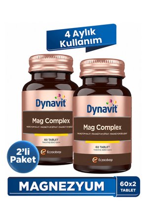 Dynavit  Mag Complex 60 Tab x2 – 200mg Magnezyum Kompleks 3lü Form(Malat-Sitrat-Bisglisinat)-Kas&Kemik&Enerji
