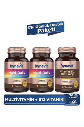 Dynavit MultiDaily 30 Kapsül x2 & Vitamin B12 1000 mcg 100 Tablet - 3'lü Günlük Destek Paketi