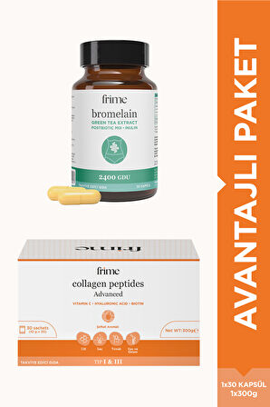 Beauty Collagen + Bromelain, Yeşil Çay, İnulin, Prebiyotik, Postbiyotik Takviye Seti