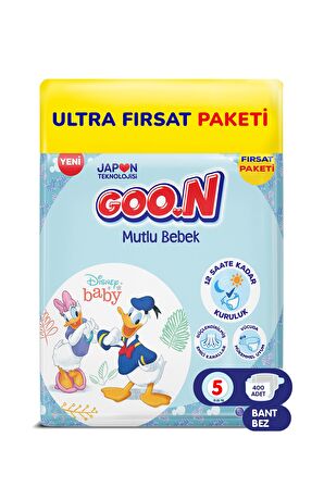 Goo.n Mutlu Bebek 5 Numara Bant Bebek Bezi Ultra Fırsat Paketi - 12 Saat Kuruluk - 400 Adet