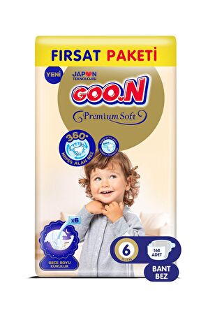 Goo.n Premium Soft 6 Numara Süper Yumuşak Bant Bebek Bezi Fırsat Paketi - 168 Adet