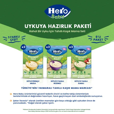 Hero Baby Tahıllı Gece Serisi Kaşık Mama x6 Adet Karma Deneme Paketi