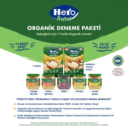 Hero Baby Organik Serisi Kaşık Mama & Kavanoz Mama Karma Deneme Seti 14'lü