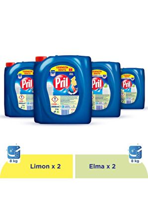 Pril Elde Yıkama Sıvı Bulaşık Deterjanı 4x4 kg Set 2 Limon+2 Elma (16KG)