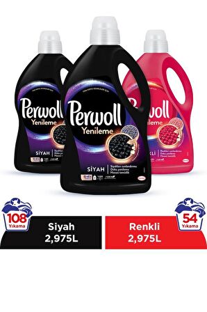 Perwoll Hassas Bakım Sıvı Çamaşır Deterjanı 3'lü Set ( 2x2,97L Siyah + 1x2,97 Renkli)