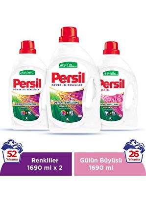 Persil Sıvı Çamaşır Deterjanı 3 x 1690ml (52 Yıkama Color + 26 Yıkama Gülün Büyüsü)