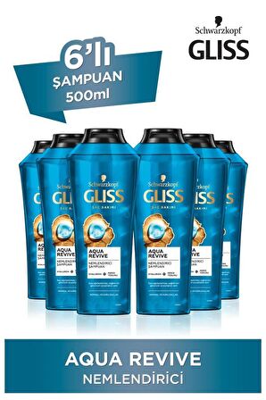 Gliss Aqua Revive Hyaluron ve Deniz Yosunu içeren Nemlendirici Şampuan 500 ml x 6 Adet