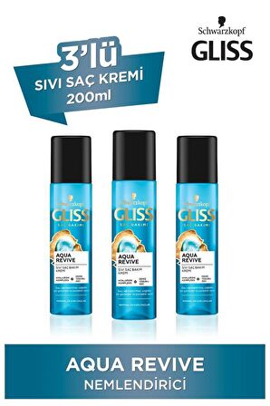 Gliss Aqua Revive Hyaluron ve Deniz Yosunu içeren Nemlendirici Sıvı Saç Kremi 200 ml x 3 Adet