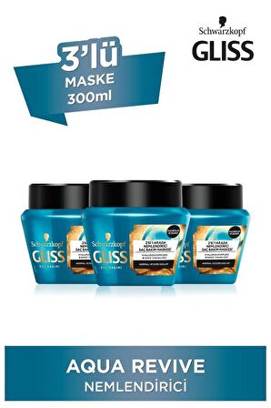 Gliss Aqua Revive Hyaluron ve Deniz Yosunu içeren Nemlendirici 2'si 1 Arada Maske 300 ml x 3 Adet