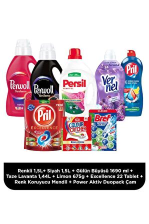 Her Evin İhtiyacı Güçlü Temizlik Seti Orta Boy : Deterjan Yumuşatıcı Perwoll Persil Pril K2r Bref