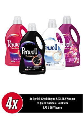 Perwoll Hassas Bakım Siyah Renkli Beyaz (2.97L 162 Yıkama ) ÇiçekCazibesi Koyu Renkliler (2.75L 50 Yıkama) 4'lü Set 