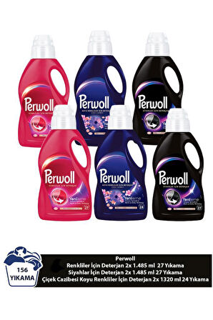 Perwoll 2x Renkliler 2x Siyahlar 1.485ml 27 Yıkama 2x Çiçek Cazibesi 1.320ml 24 Yıkama (156 Yıkama)