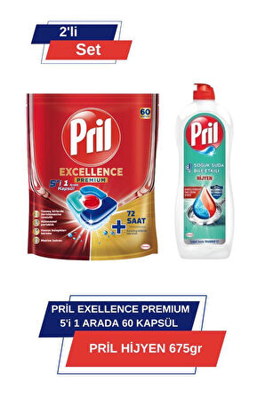 Pril Excellence Premium 5’i 1 Arada 60'lı Kapsül &Pril Hijyen 675gr 