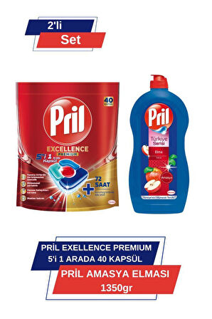 Pril Excellence Premium 5’i 1 Arada 40'lı Kapsül &Pril Amasya Elmasi 1350 gr 