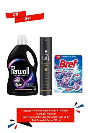 Perwoll Çamaşır Deterjanı Siyah 2.97 lt + Bref Lavanta Singlepack + Taft Powerfull Saç Spreyi