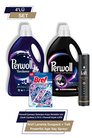 Perwoll Koyu Renkliler Ç.Cazibesi 2.75lt+Siyah 2,97lt+Bref Lavanta Duopack+Taft Powerful Saç Spreyi