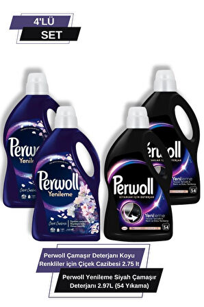 Perwoll 2,97 L Siyah x2 + Perwol 2,75 L Koyu Renkliler için Çiçek Cazibesi x2 (4'lü Set)