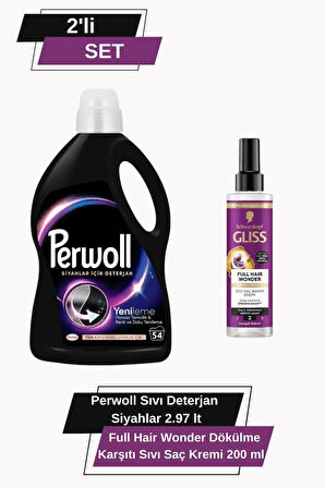 Perwoll Siyahlar İçin Deterjan 2,97L + Gliss Full Hair Wonder 200ml Saç Bakım ve Temizlik Seti