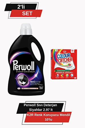 Perwoll Siyahlar İçin Deterjan 2,97L + K2r Renk Koruyucu Mendil 10'lu  Çamaşır Koruma Seti
