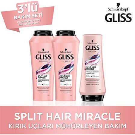 Gliss Split Hair Miracle Şampuan 500 Ml X 2 Adet + Split Hair Miracle Saç Kremi 360 Ml