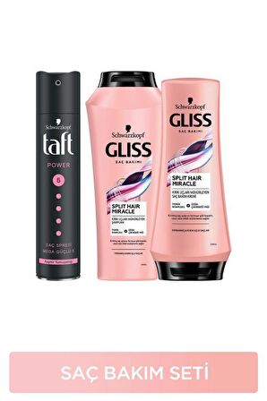 Gliss Split Hair Miracle Şampuan 500 Ml + Saç Kremi 360 Ml + Taft Power Cashmere Sprey 250 Ml