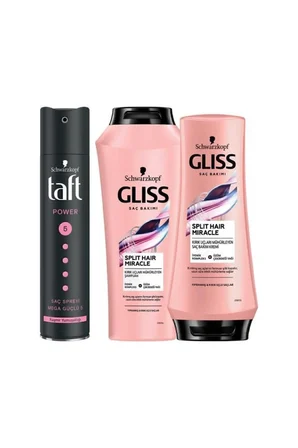 Split Hair Miracle Şampuan 500 ml Saç Kremi 360 ml Taft Power Cashmere Sprey 250 ml