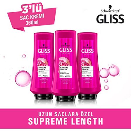 Gliss  Supreme Length Uzun Saçlara Özel Saç Kremi 360 ml ml x 3 Adet