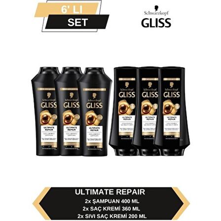 Gliss Ultimate Repair Şampuan 400ml x 3 + Saç Kremi 360ml x 3  