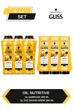 Gliss Oil Nutritive Şampuan 400ml x 3 + Saç Kremi 360ml x 3  