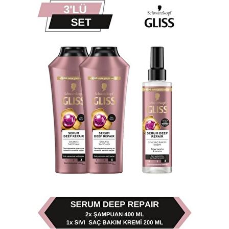 Gliss Serum Deep Repair Şampuan 400 ml x 2 Adet + Sıvı Saç Kremi 200 ml