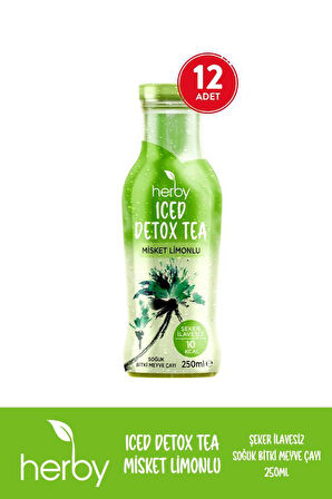 Herby Soğuk Çay Şeker İlavesiz 12'li Iced Detox Tea Misket Limonlu 250 ml