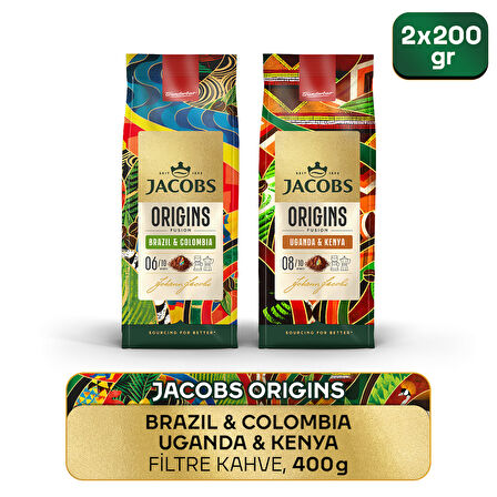 Jacobs Origins Brazil & Colombia + Uganda & Kenya Filtre Kahve 200gr 2'li Paket