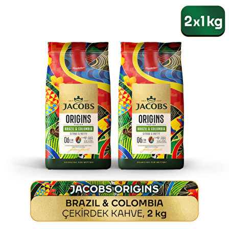 Jacobs Origins Brazil & Colombia Çekirdek Kahve 1 Kg x 2 Adet