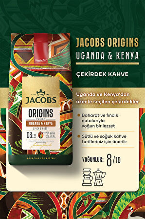 Jacobs Origins Brazil & Colombia + Uganda & Kenya Çekirdek Kahve 1 Kg 2'li Paket