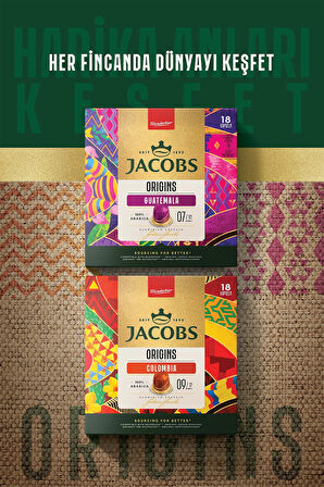 Jacobs Origins Guatemala  + Origins Colombia Nespresso Uyumlu Alüminyum Kapsül Kahve 36 Kapsül